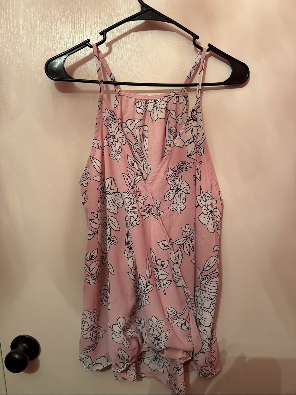 Pink Floral Sleeveless Wrap-Front tank top